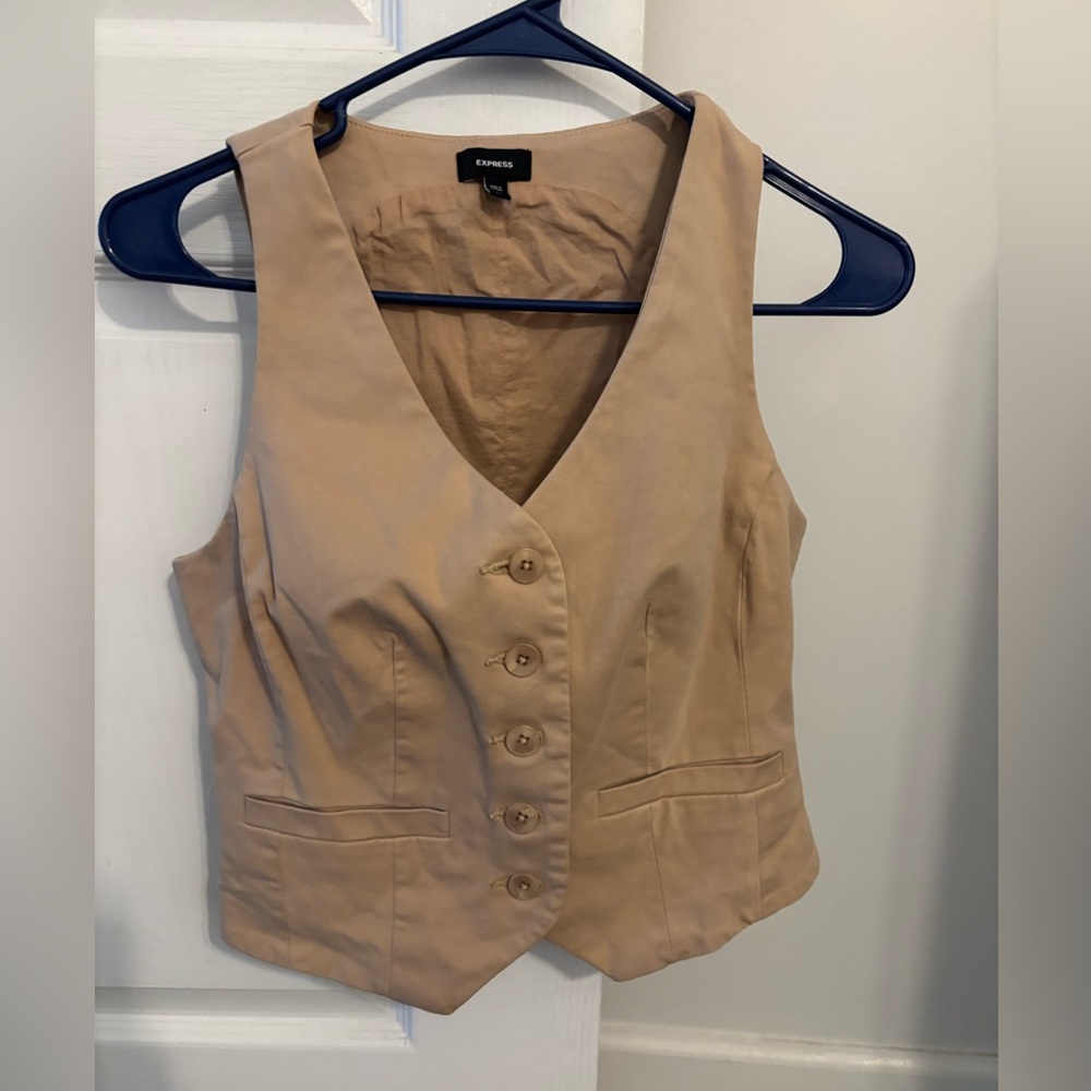 Express Beige Button Up Sleeveless Vest